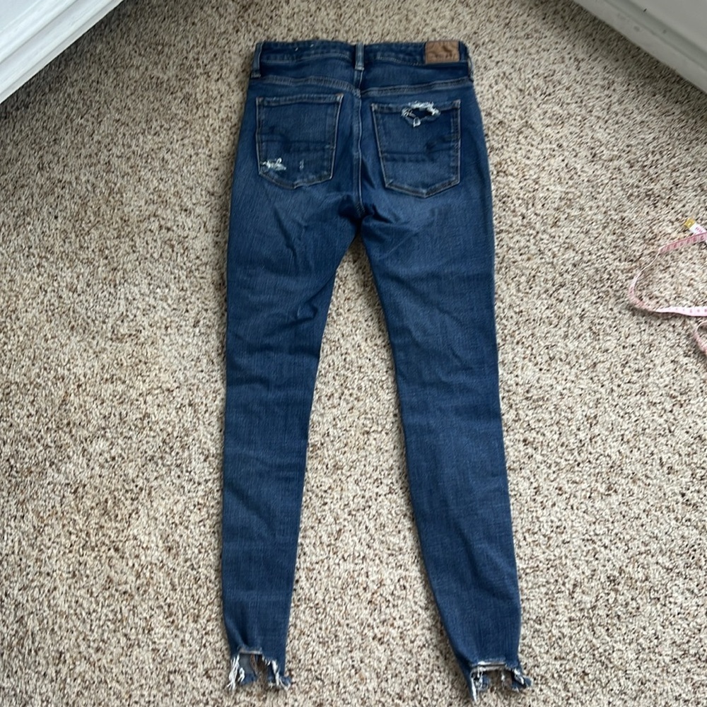 american eagle High Rise Blue Distressed skinny y2k ripped Denim jeans - Picture 2 of 7